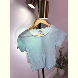 french navy baby tee LG ruffle accent baby blue y2k 90s skater mallrat indie